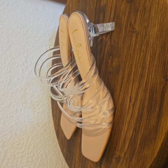 LULU'S Womens Clear Strappy Nude HEELS slip on Neutral Minimalist Sz.8.5 - Picture 5 of 11